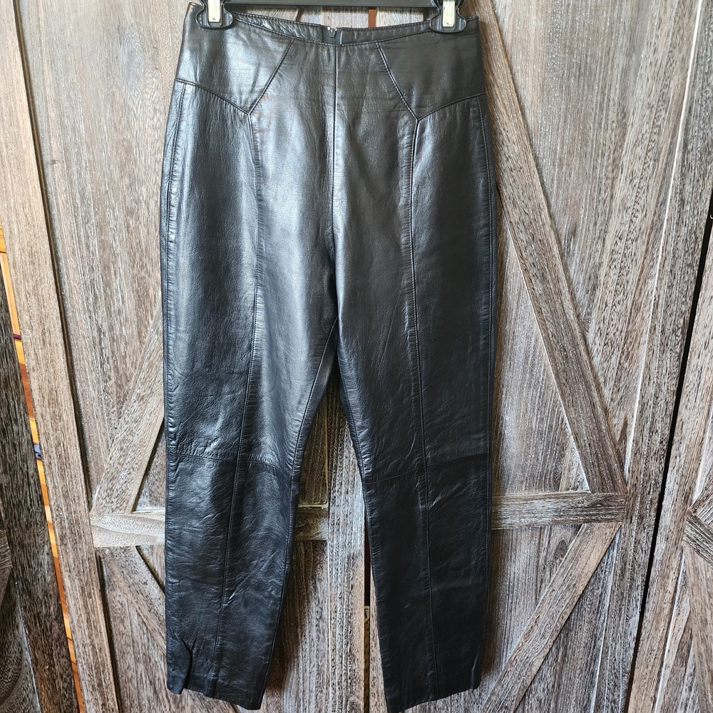 Verducci Pants Women's Size 8‎ Black Genuine Leather Pants Zipper Seams Lined